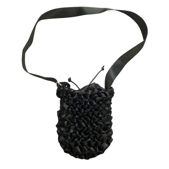 WEEKDAY AMINA BLACK SATIN CROCHET RIBBON BAG - OS - Picture 1 of 7